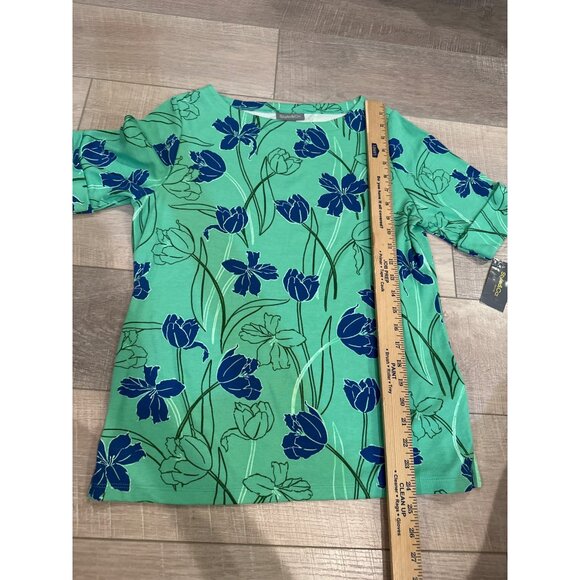 Style & Co Petite Tulip Menagerie Elbow-Sleeve Knit Top Tulip Green Large Petite - Picture 4 of 9